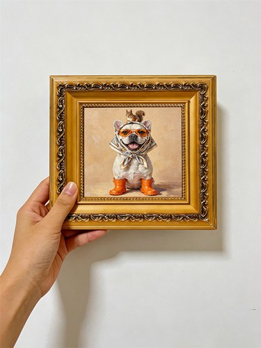 Cute french bulldog - bulldog, oil