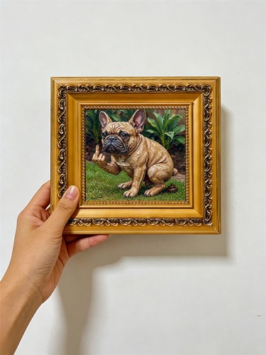 Pooping french bulldog oil - bulldog,